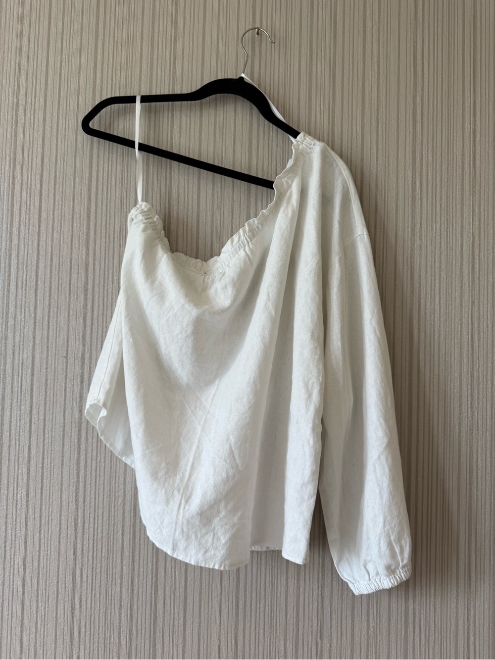 Joie White One-Shoulder Linen Blend Blouse